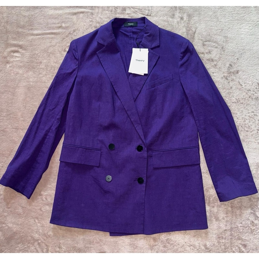 Theory Women's Amethyst‎ Eco Crunch Wash Purple Piazza Jacket in Good Linen Sz 4